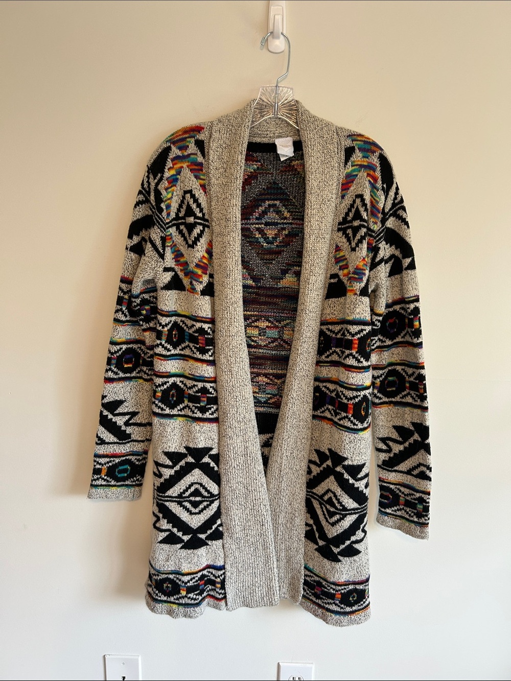 Northern Angel Aztec Boho Open-Front Knit Cardigan Sweater - Multi/Black